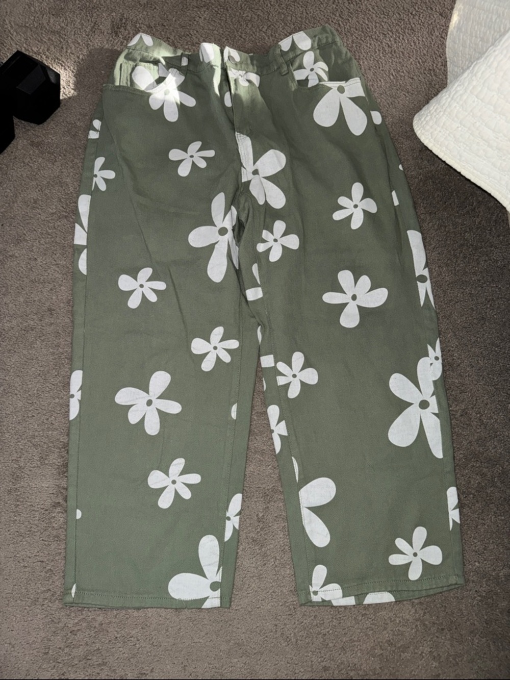 SHEIN Olive Green Floral Wide-Leg Pants
